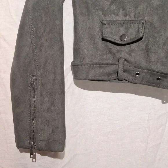 Vintage Bomber Jacket, Faux Suede, Khaki Cropped, Forever 21, Sz 6, NWOT - Picture 12 of 12